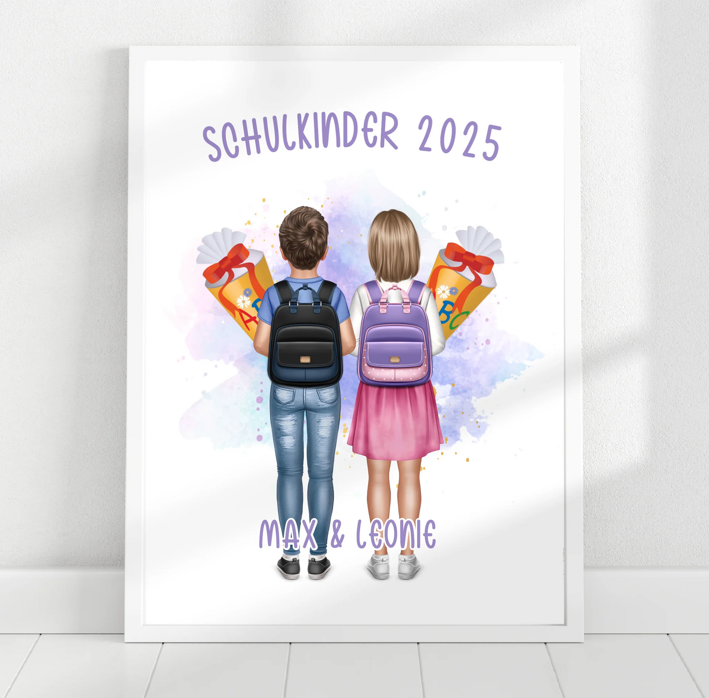 Schulkind Poster 1-2 Kinder für Jungen & Mädchen