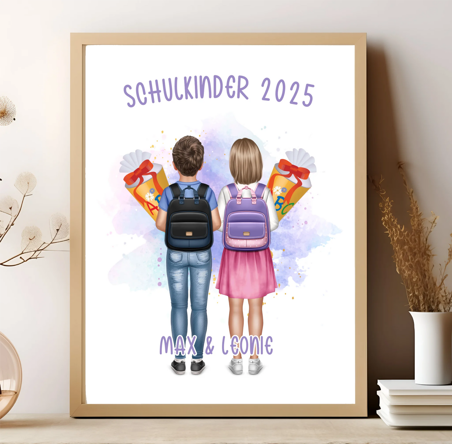 Schulkind Poster 1-2 Kinder für Jungen & Mädchen