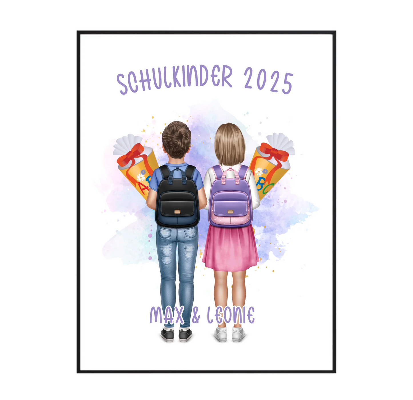 Schulkind Poster 1-2 Kinder für Jungen & Mädchen