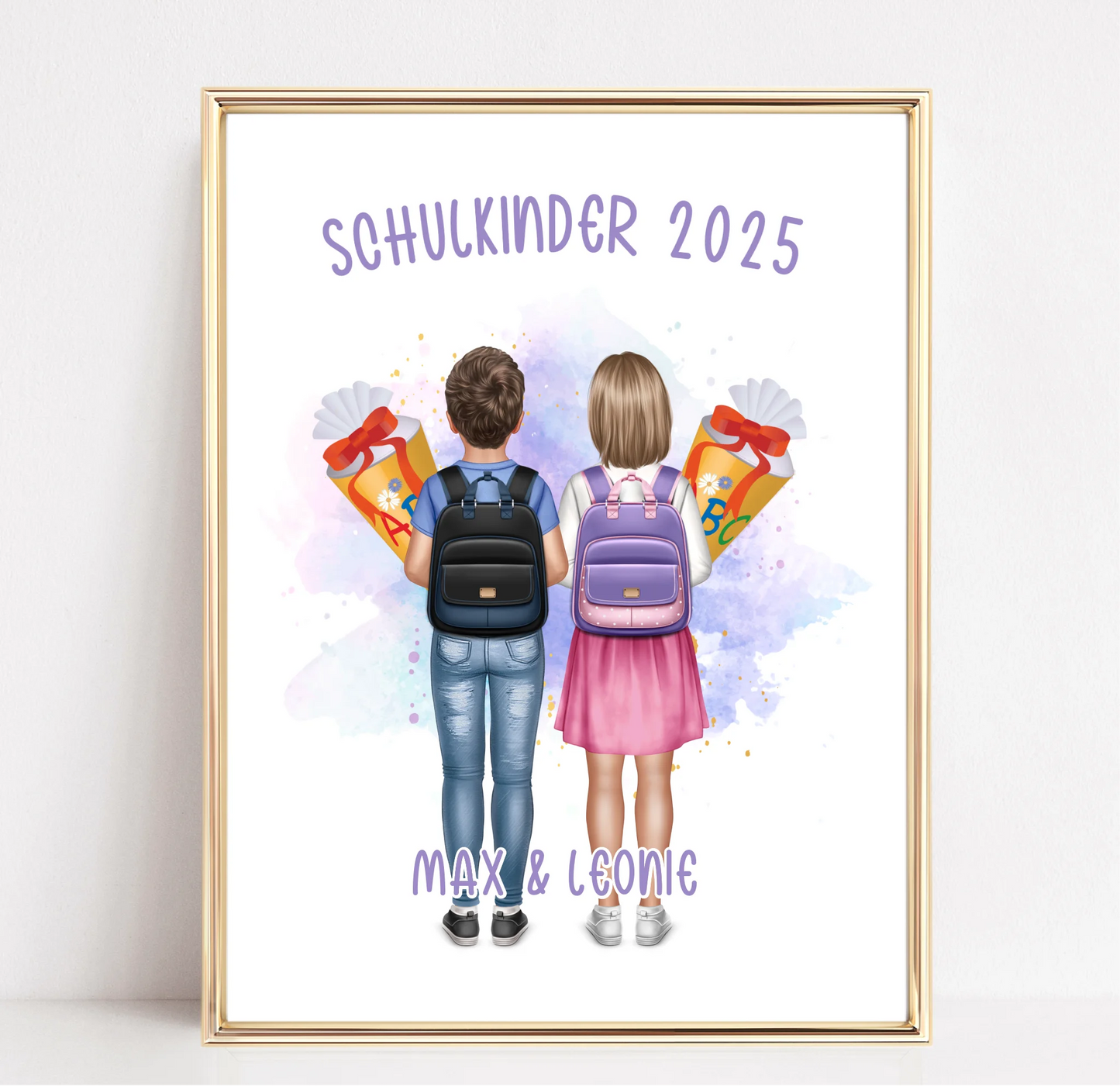 Schulkind Poster 1-2 Kinder für Jungen & Mädchen