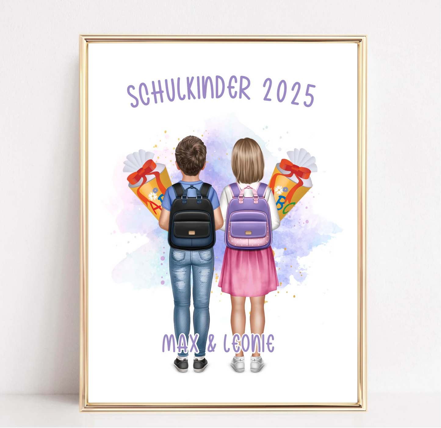 Schulkind Poster 1-2 Kinder für Jungen & Mädchen