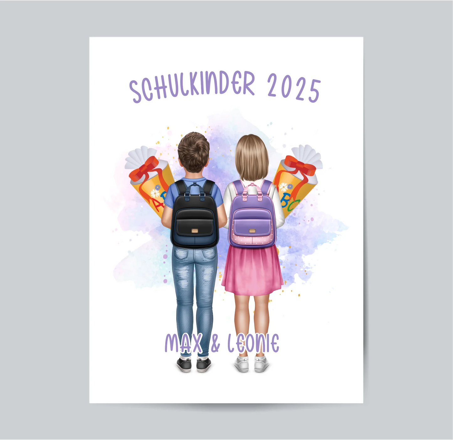 Schulkind Poster 1-2 Kinder für Jungen & Mädchen