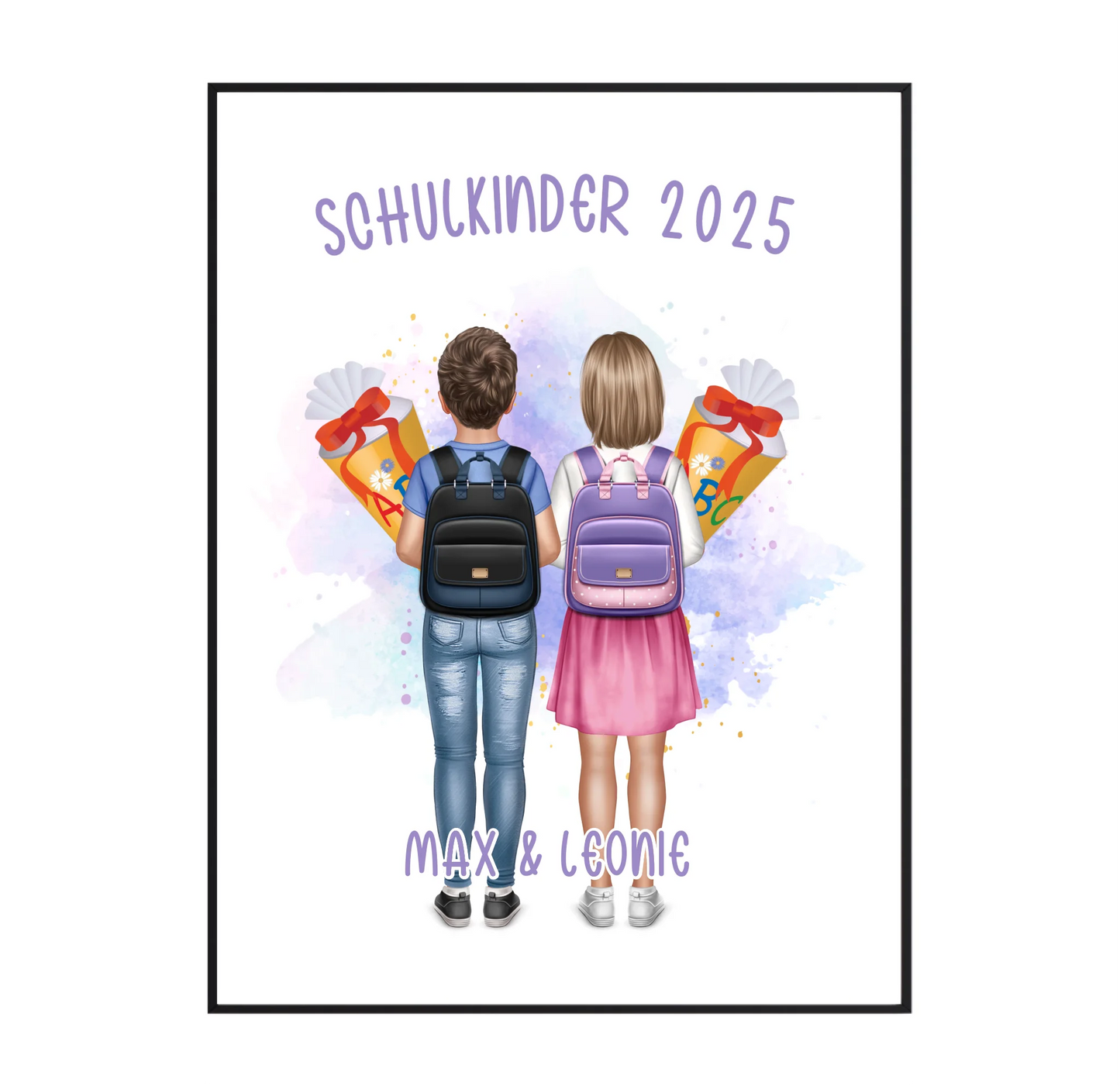 Schulkind Poster 1-2 Kinder für Jungen & Mädchen