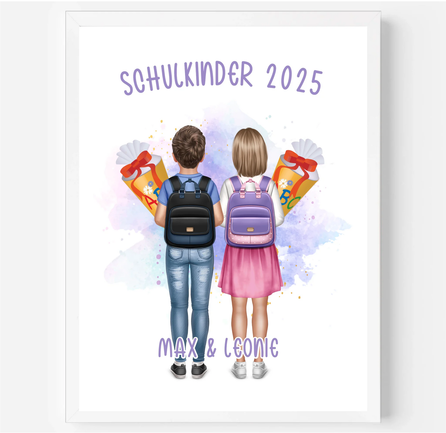 Schulkind Poster 1-2 Kinder für Jungen & Mädchen