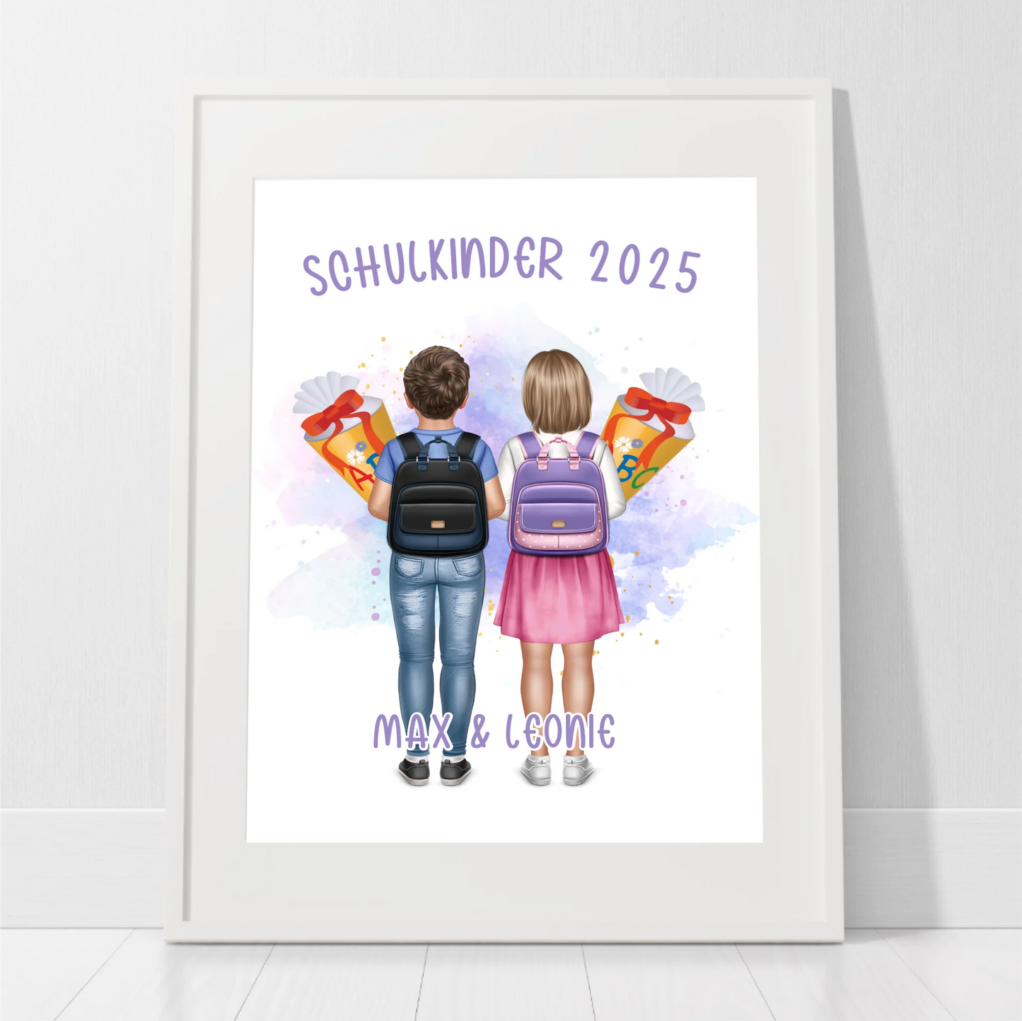 Schulkind Poster 1-2 Kinder für Jungen & Mädchen