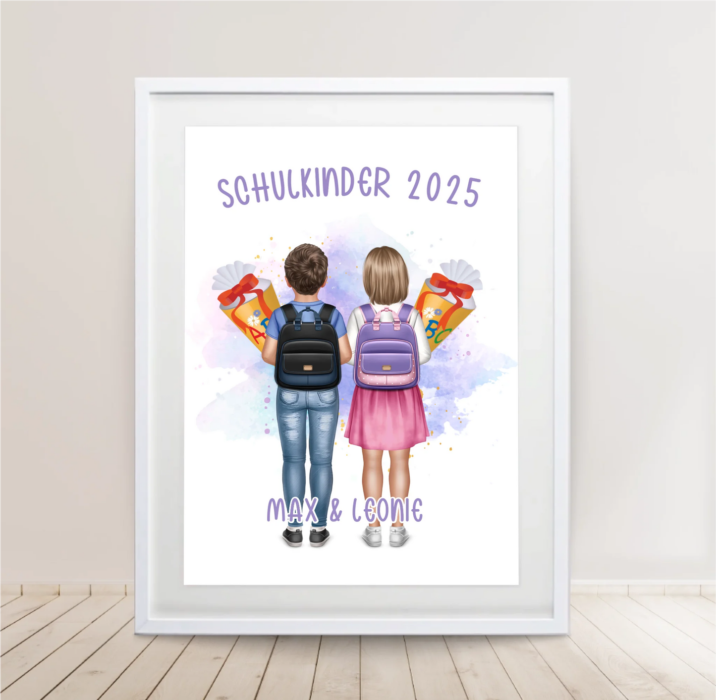 Schulkind Poster 1-2 Kinder für Jungen & Mädchen