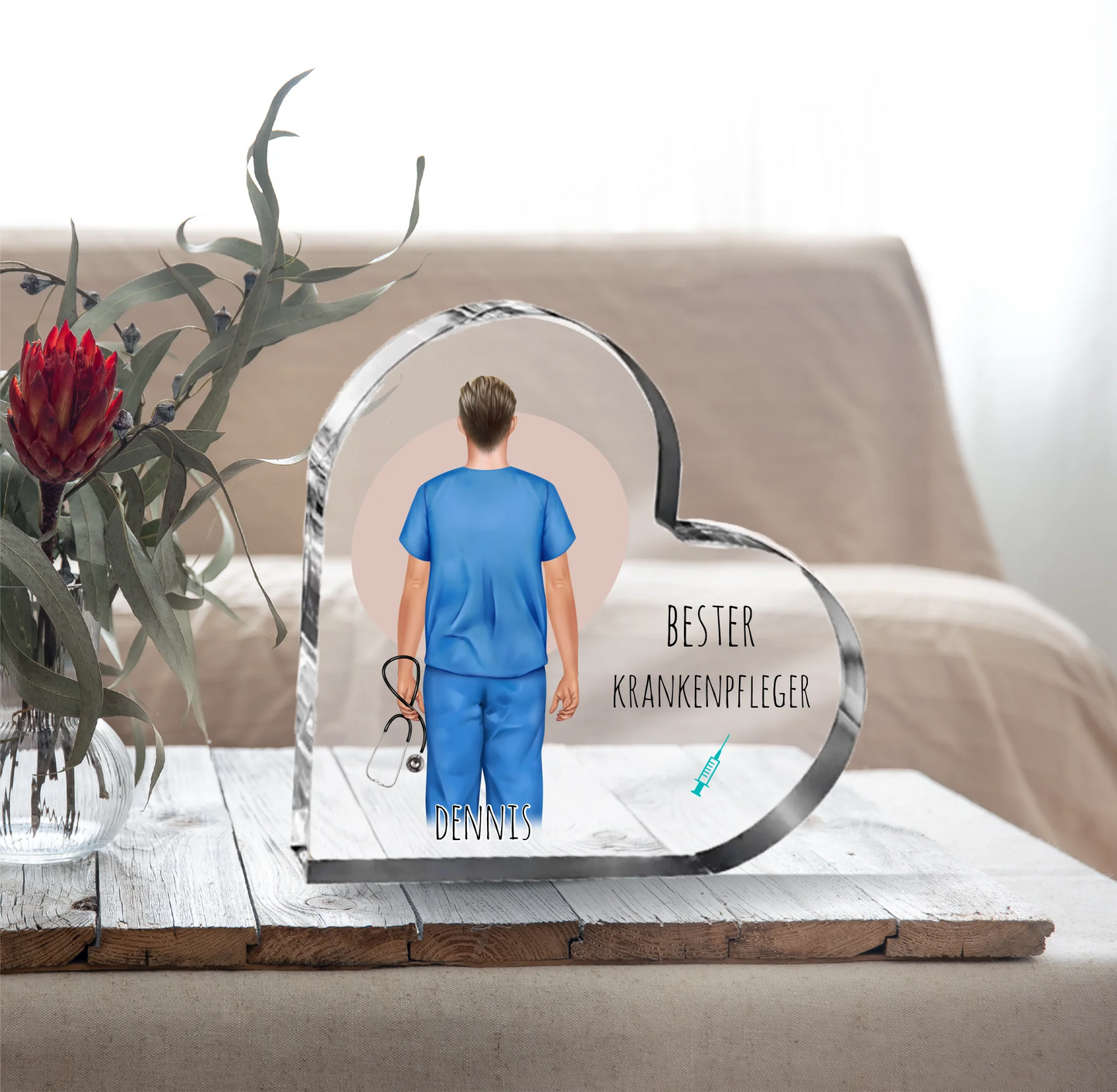 Krankenpfleger Herz Glasaufsteller