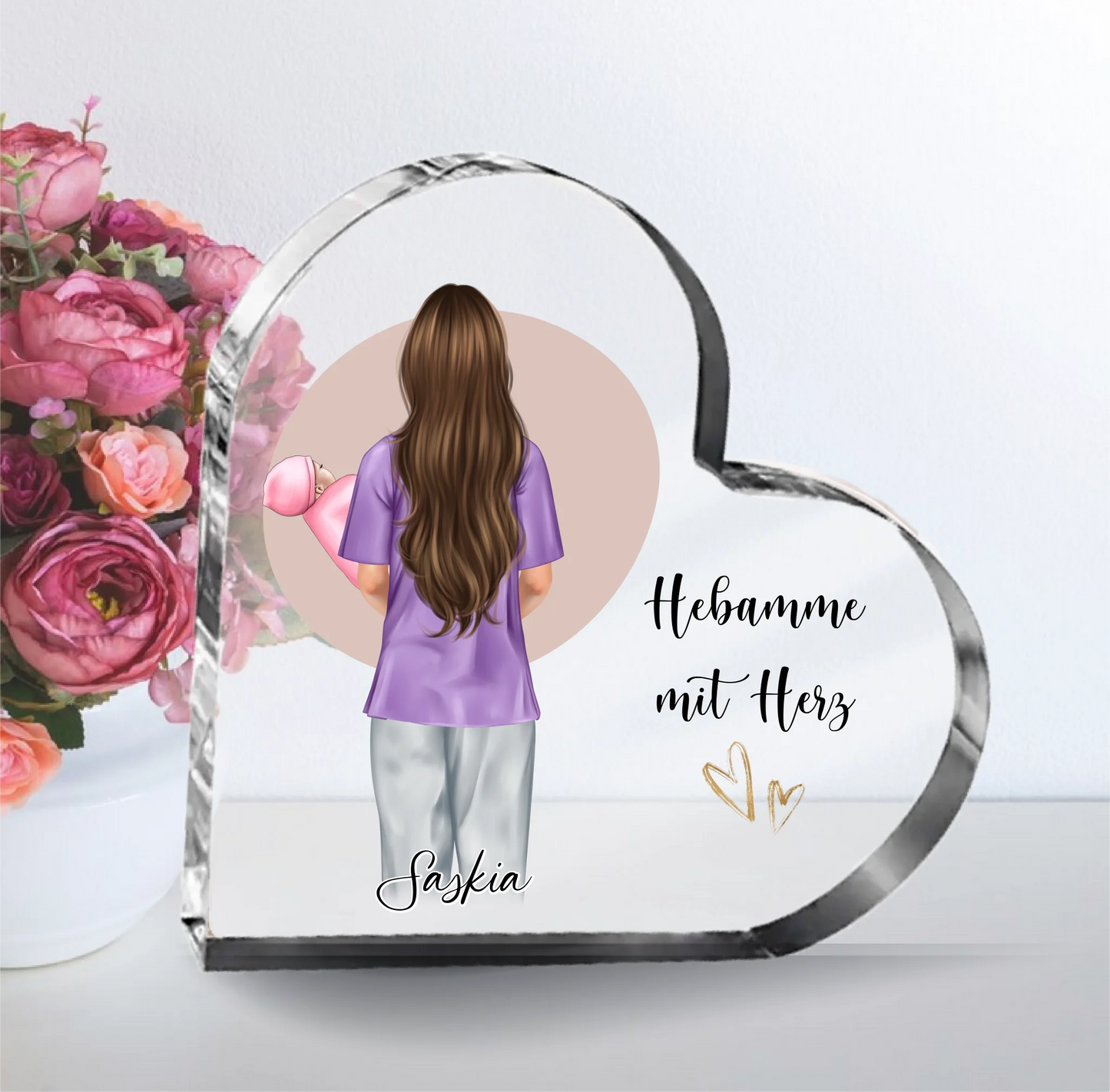Hebamme Herz Glasaufsteller