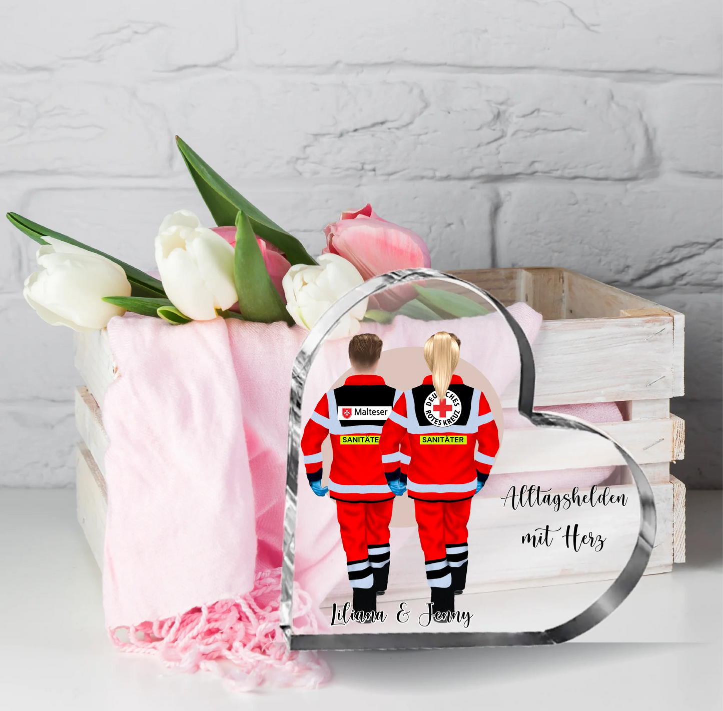 1-3 Sanitäter Herz Glasaufsteller