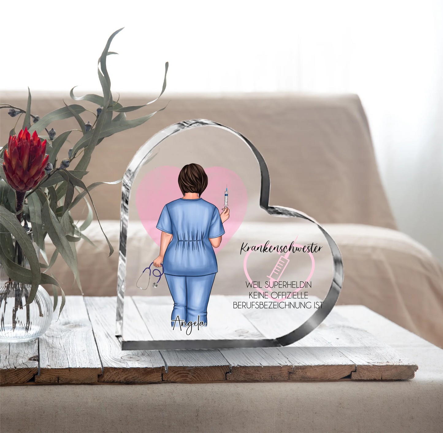 Curvy Krankenschwester Herz Glasaufsteller