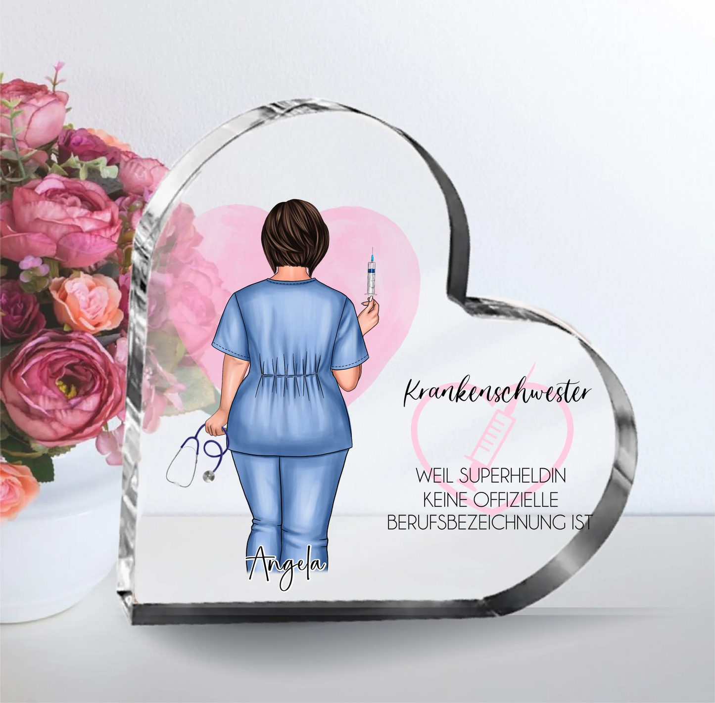 Curvy Krankenschwester Herz Glasaufsteller