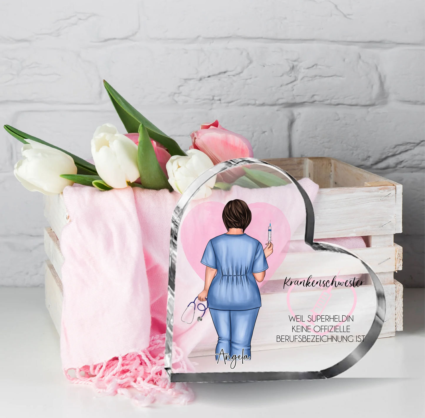 Curvy Krankenschwester Herz Glasaufsteller