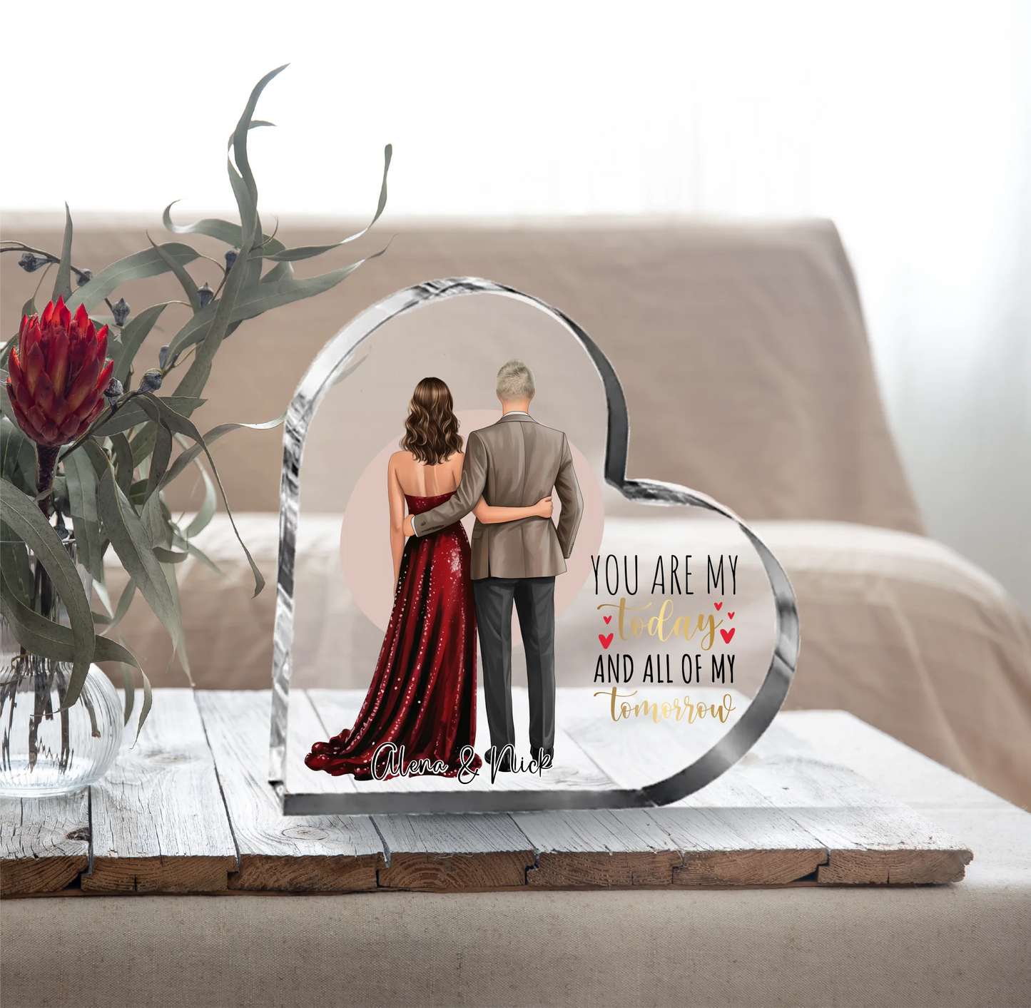Elegantes Paar Herz Glasaufsteller