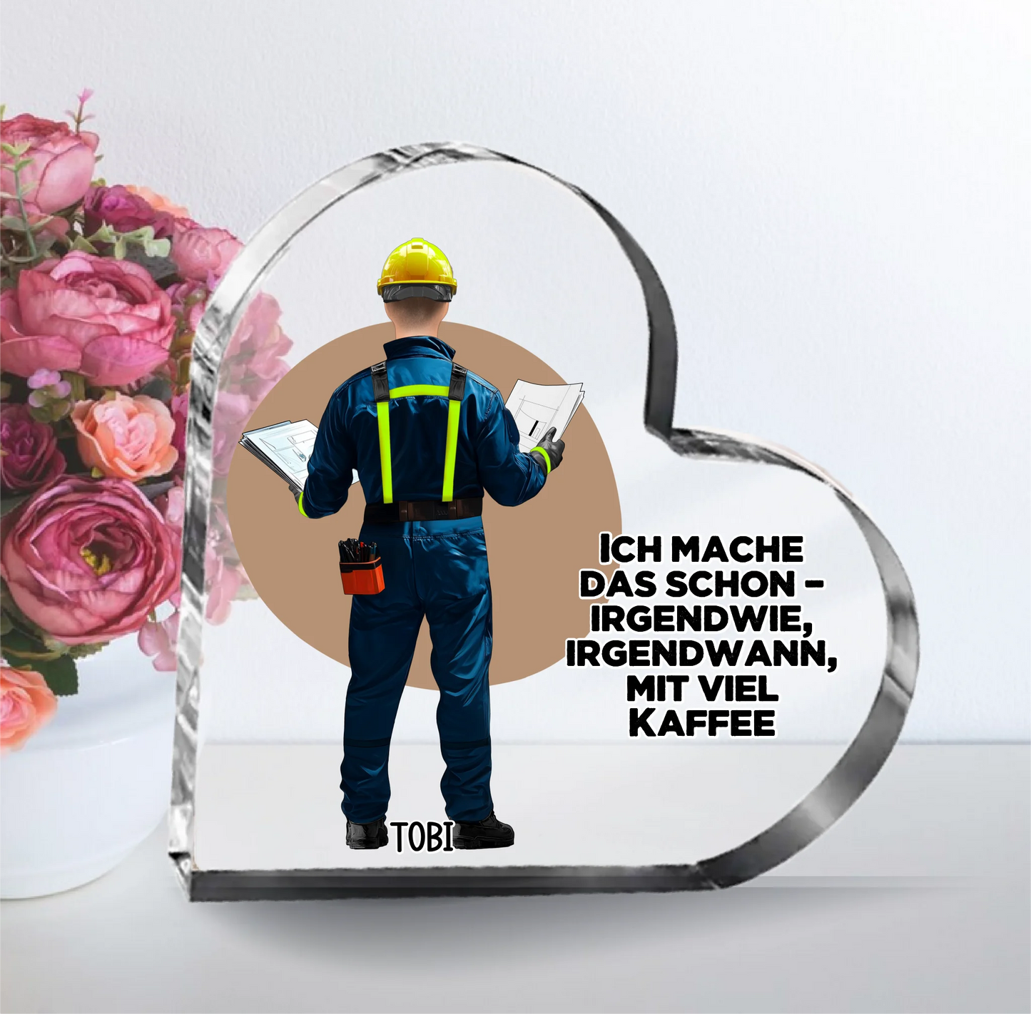Techniker (Mann/Frau) Herz Glasaufsteller