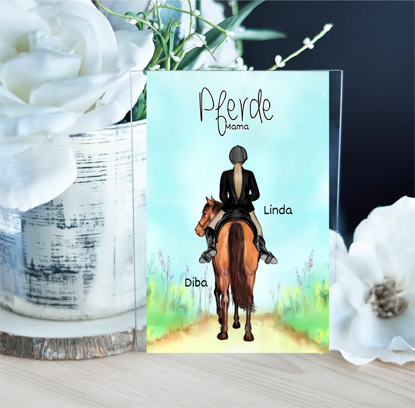 1-2 Freundinnen mit Pferd Acrylschild