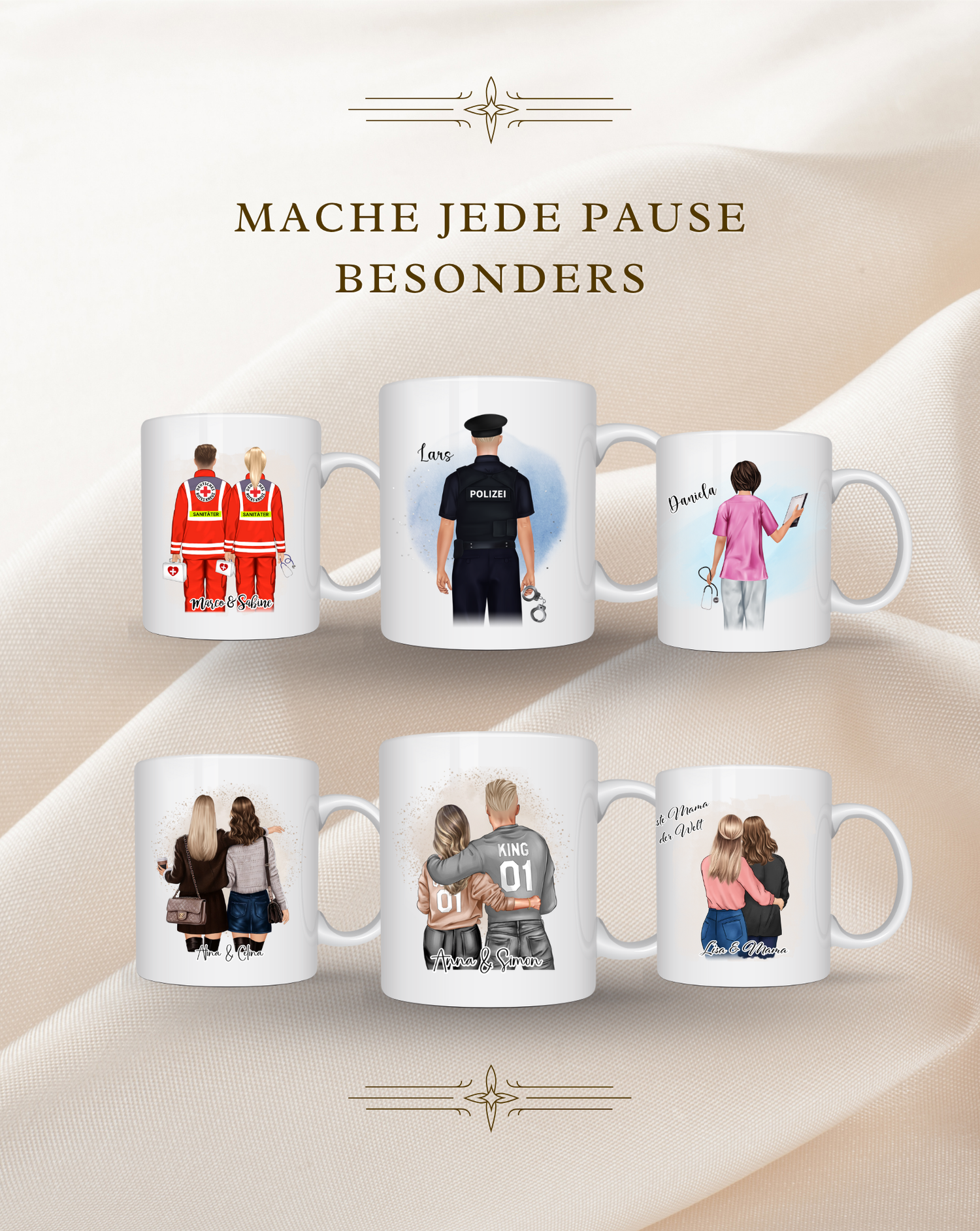 Individuelle Tassen mit personalisierten Figuren – perfekte Geschenkidee für Freundinnen, Familie, Haustierliebhaber, Berufe oder zum Abschluss