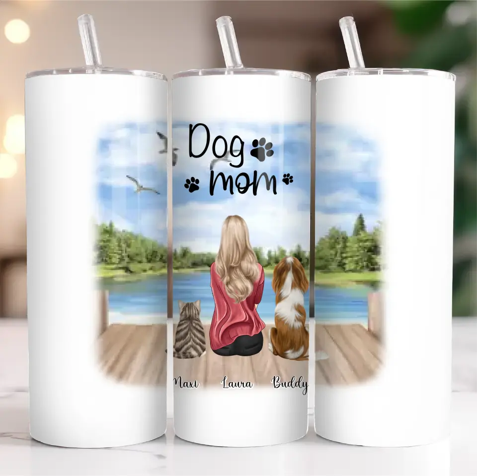 Frau/Mann mit 2 Haustieren Tasse / Thermobecher