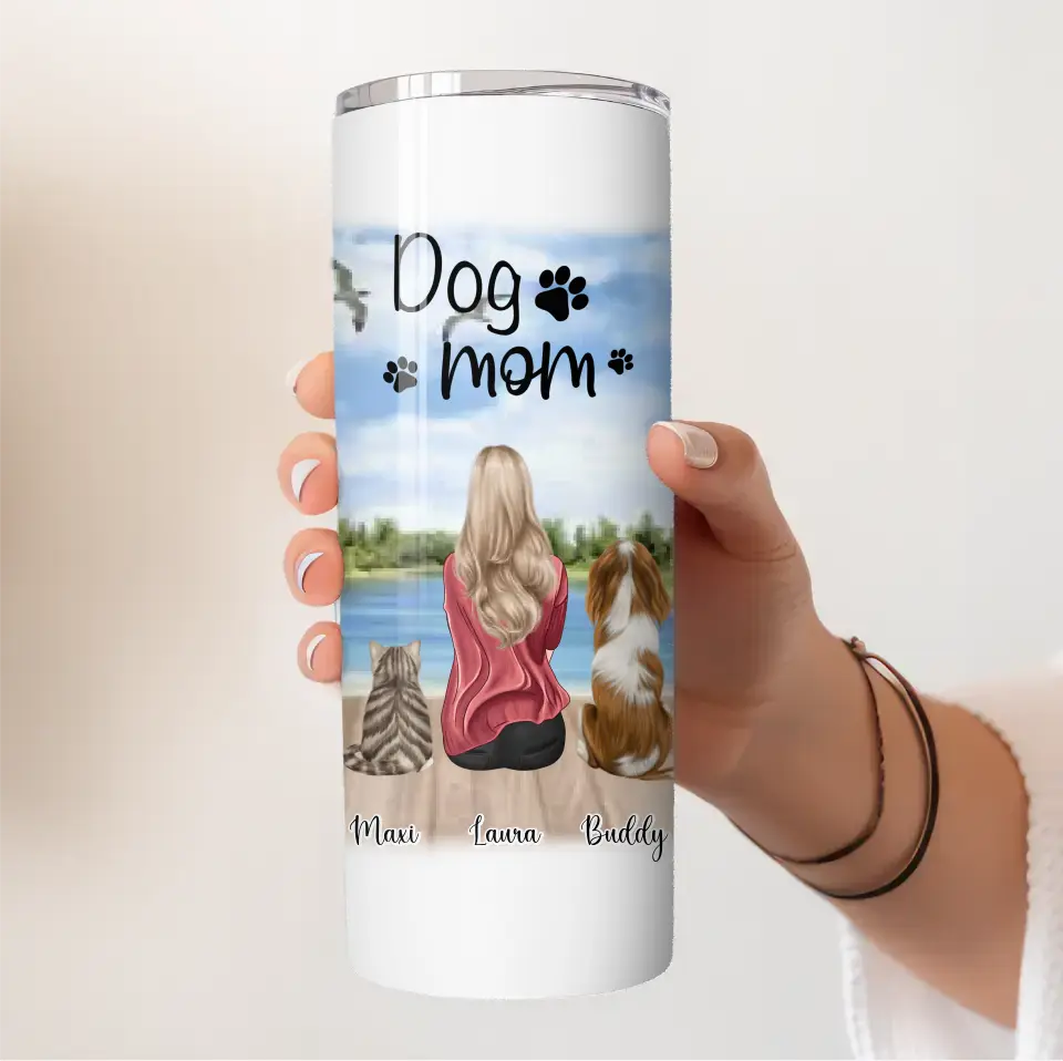 Frau/Mann mit 2 Haustieren Tasse / Thermobecher