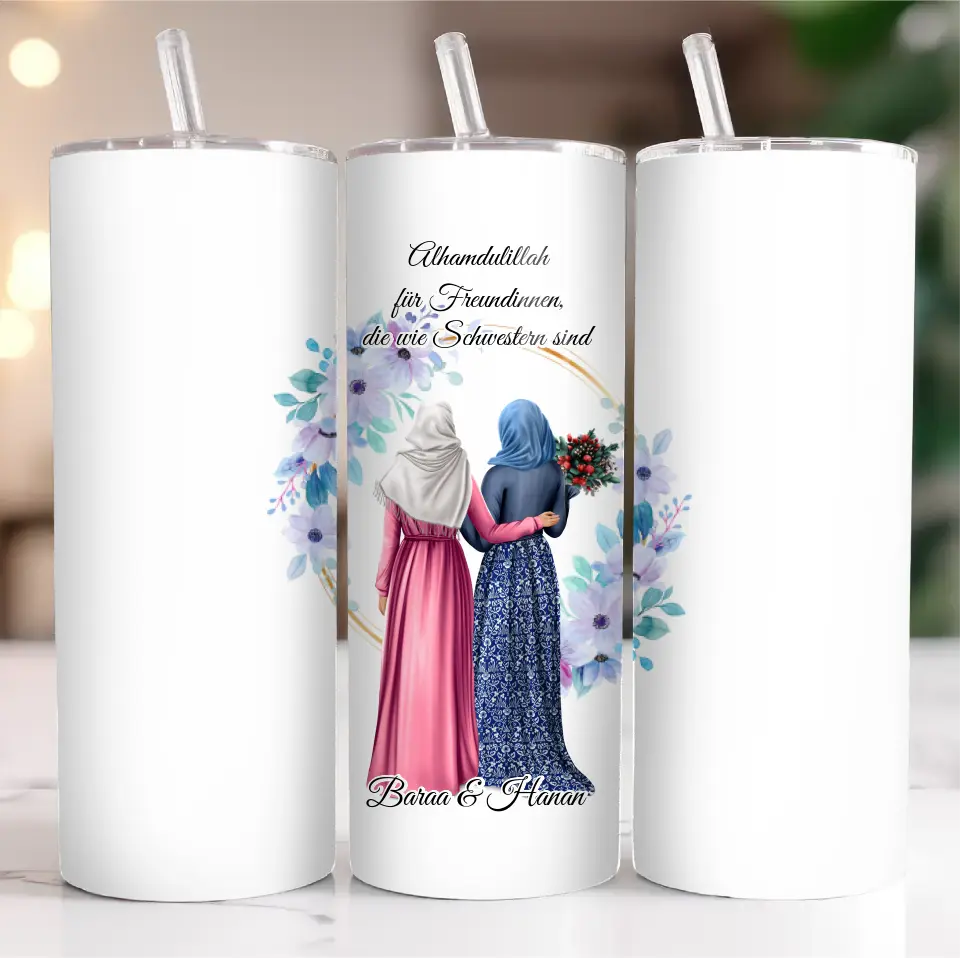 Freundinnen Tasse / Thermobecher mit Kopftuch & Haare  2-6 Freundinnen