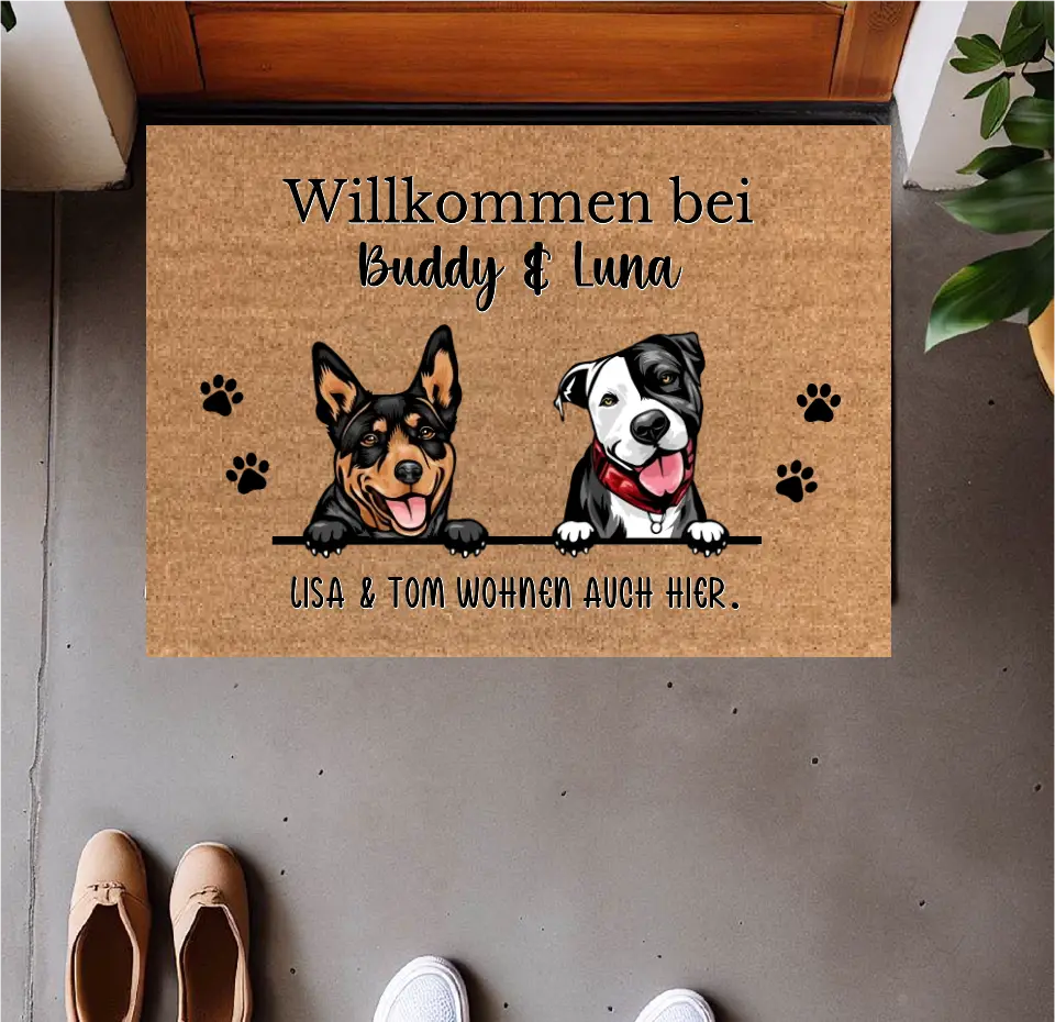 Personalisierte Fußmatte mit 1-8 Hunden/Katzen (gezeichnet) – Pet Designs