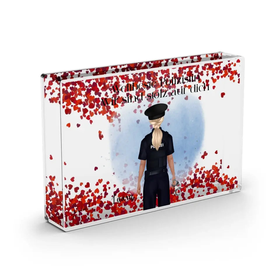 Polizistin/Polizist - Schneekugel Herz Pailletten