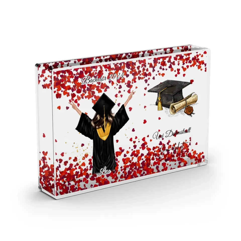 Abschluss (Frau & Mann) - Schneekugel Herz Pailletten