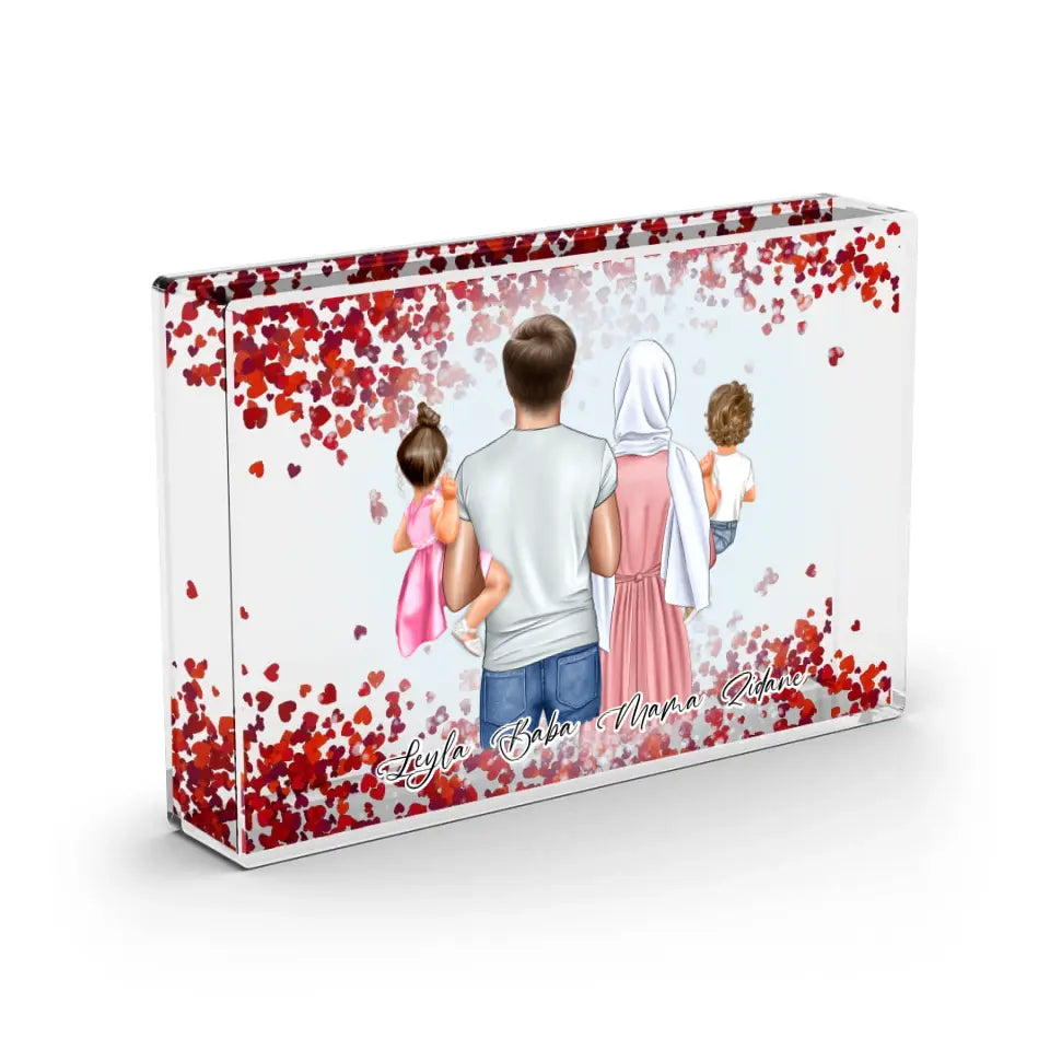 Papa Mama 1-2 Kinder- Schneekugel Herz Pailletten