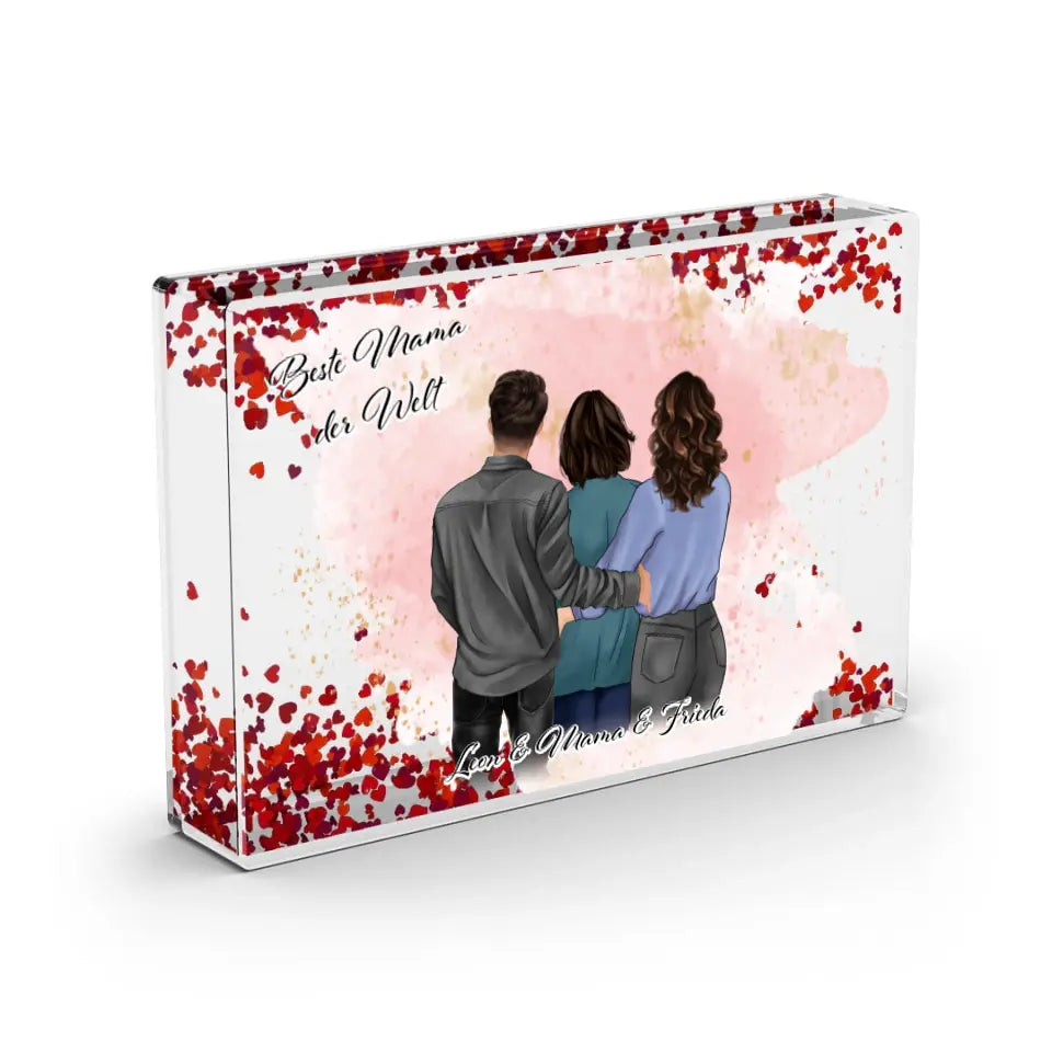 Mutter mit Sohn & 1-2 Töchter - Schneekugel Herz Pailletten