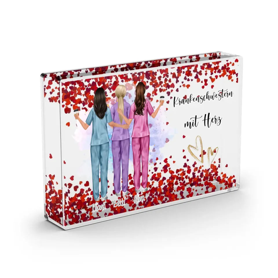 3-5 Krankenschwestern - Schneekugel Herz Pailletten