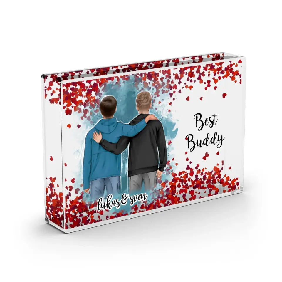 2 Freunde/Brüder - Schneekugel Herz Pailletten