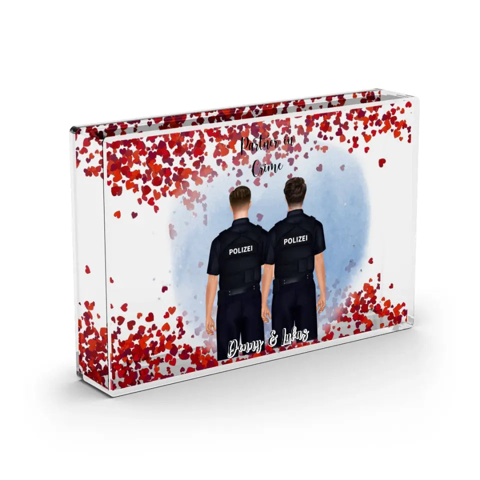 2-3 Polizisten - Schneekugel Herz Pailletten