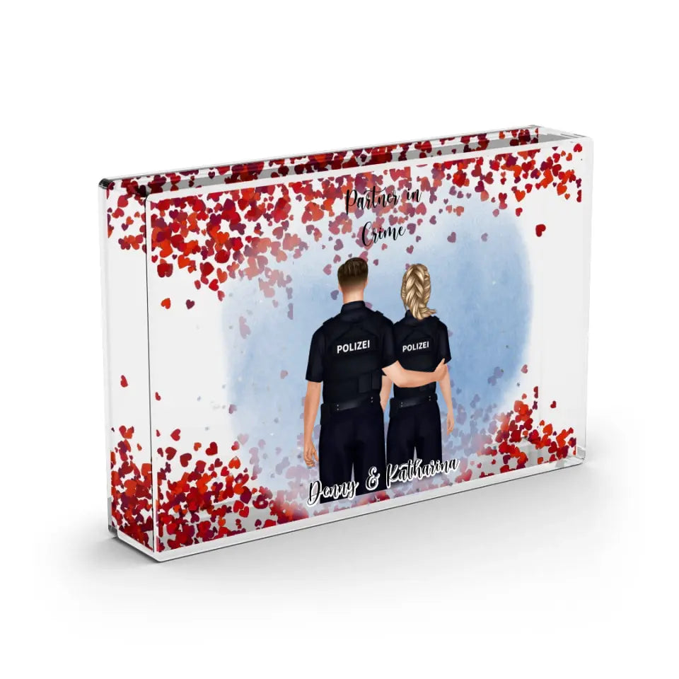 Polizist & Polizistin - Schneekugel Herz Pailletten