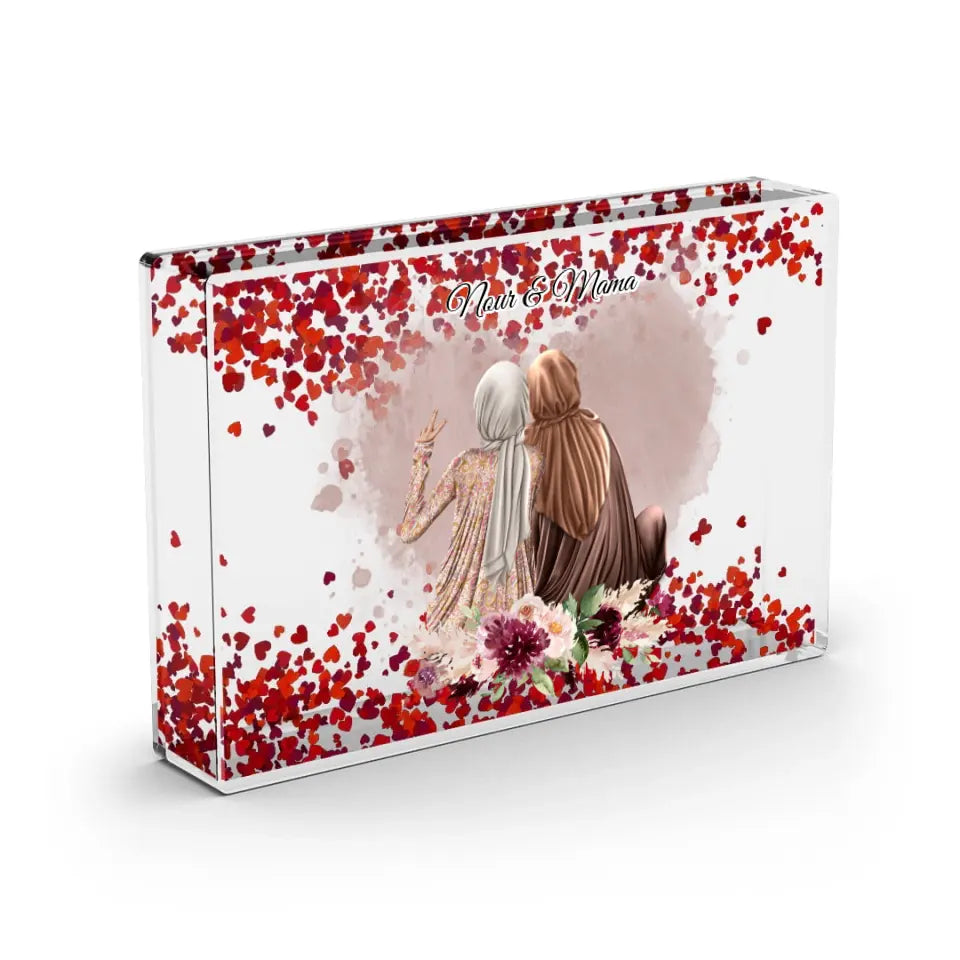 Muslim Mama & Tochter - Schneekugel Herz Pailletten