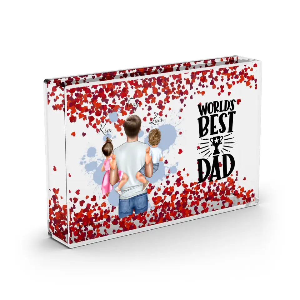 Papa & 1-2 Kinder - Schneekugel Herz Pailletten