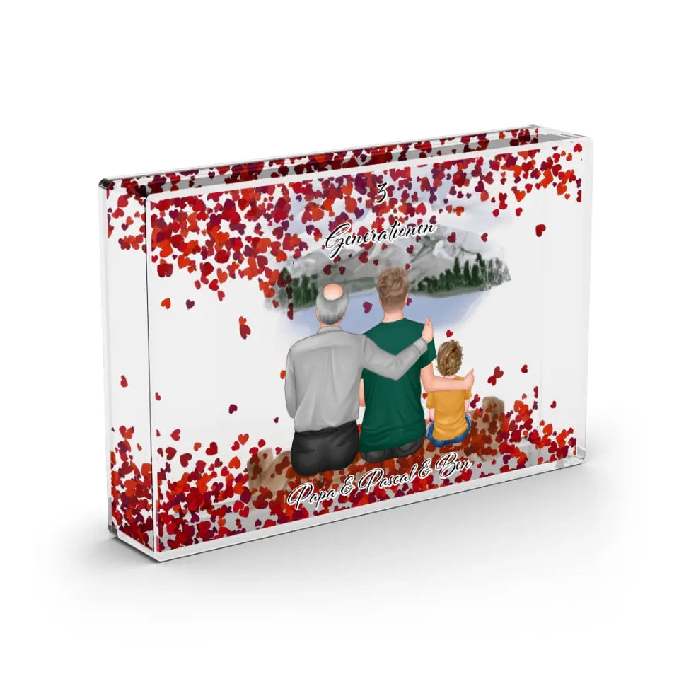 Opa, Papa und Enkel - Schneekugel Herz Pailletten