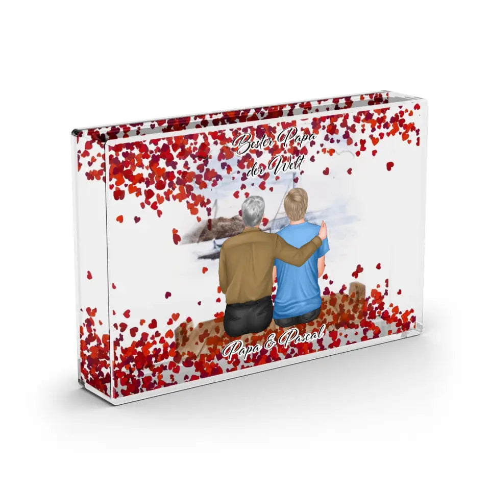 Papa und Sohn - Schneekugel Herz Pailletten