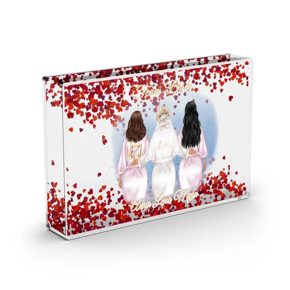 Braut & Freundinnen 2-3 Personen- Schneekugel Herz Pailletten