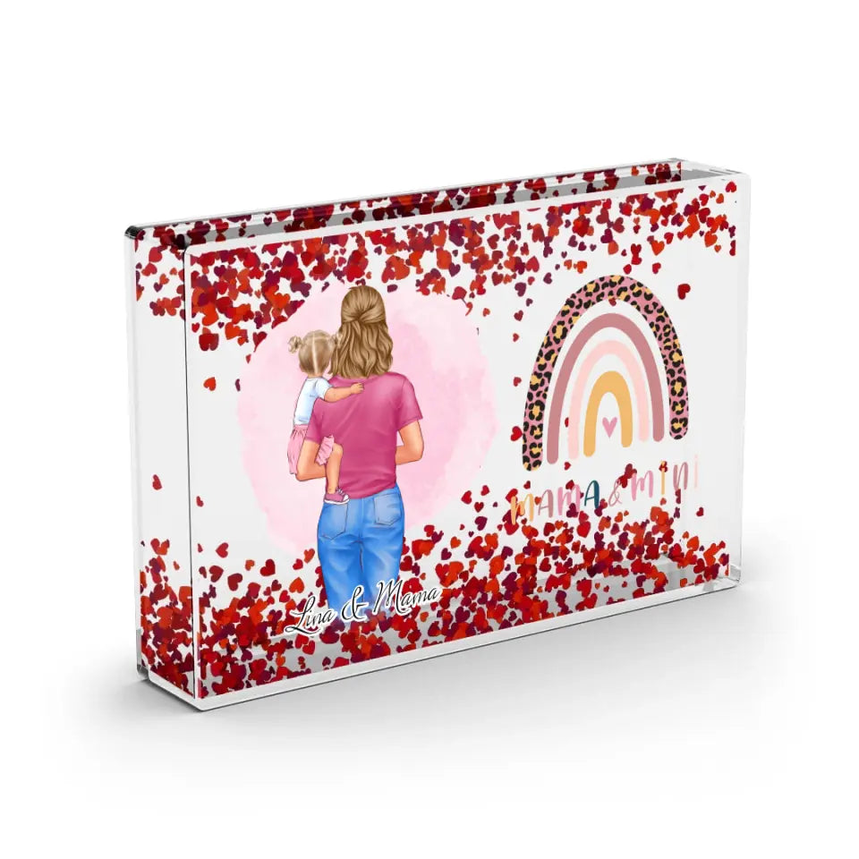 Tante mit 1-2 Babys - Schneekugel Herz Pailletten