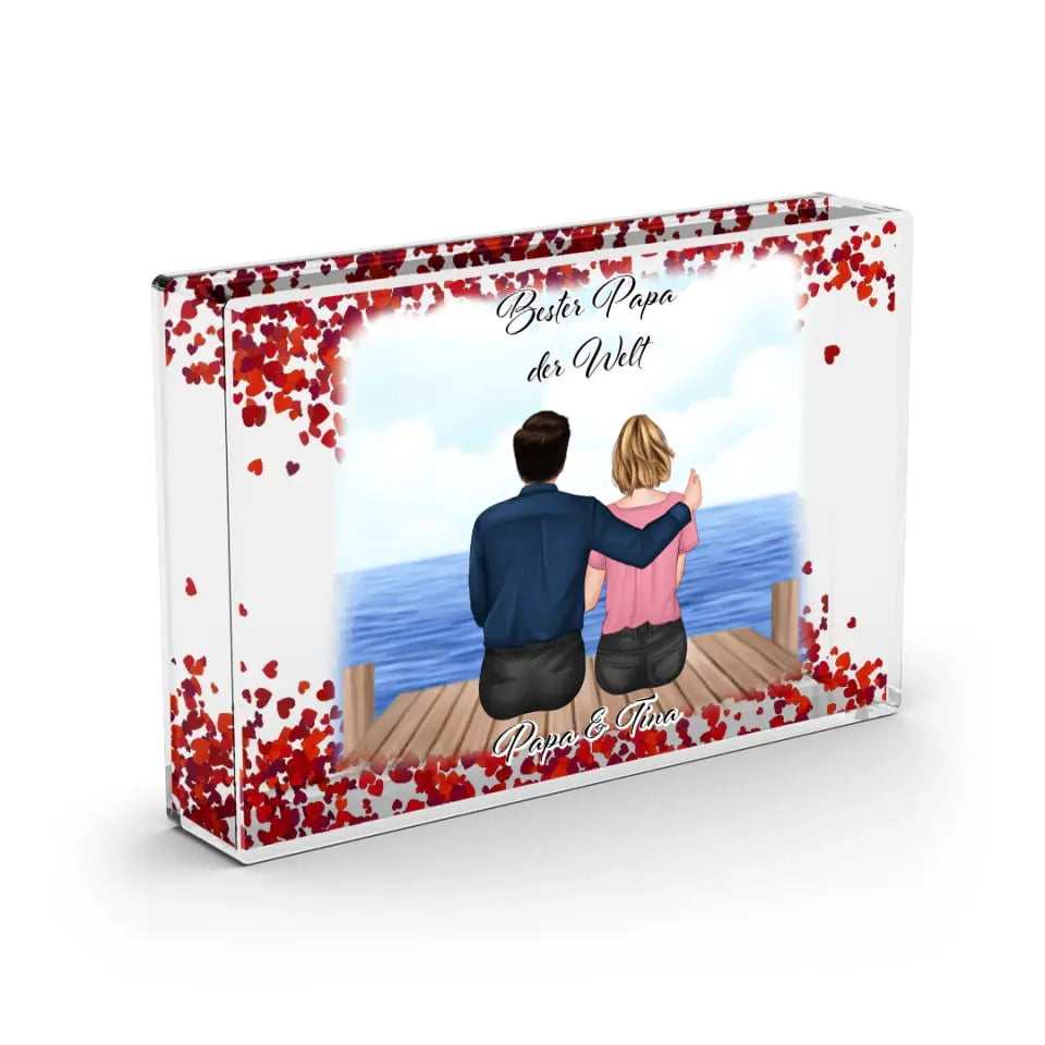 Papa & Tochter - Schneekugel Herz Pailletten