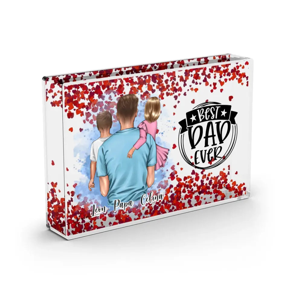 Papa mit 1-2 Kindern - Schneekugel Herz Pailletten