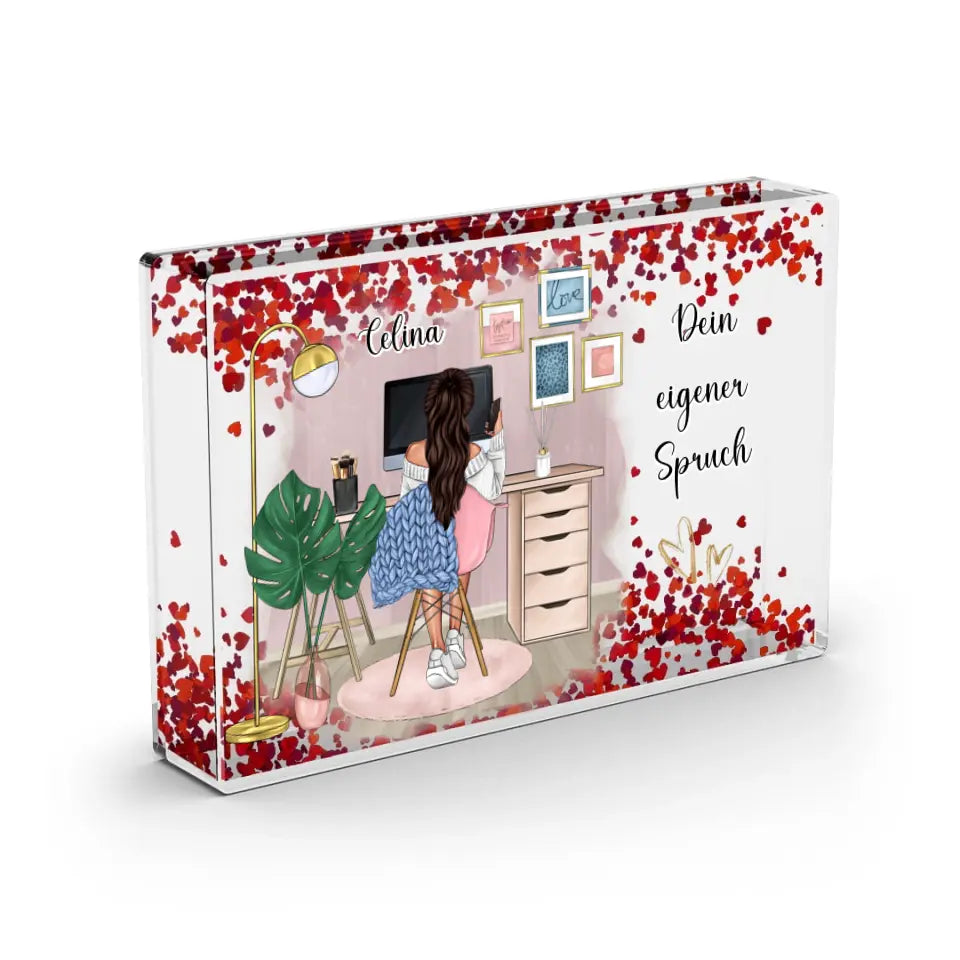 Schreibtisch - Schneekugel Herz Pailletten