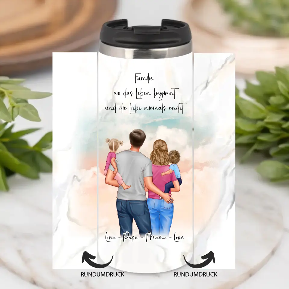 Papa, Mama und 1 oder 2 Babys Tasse / Thermobecher