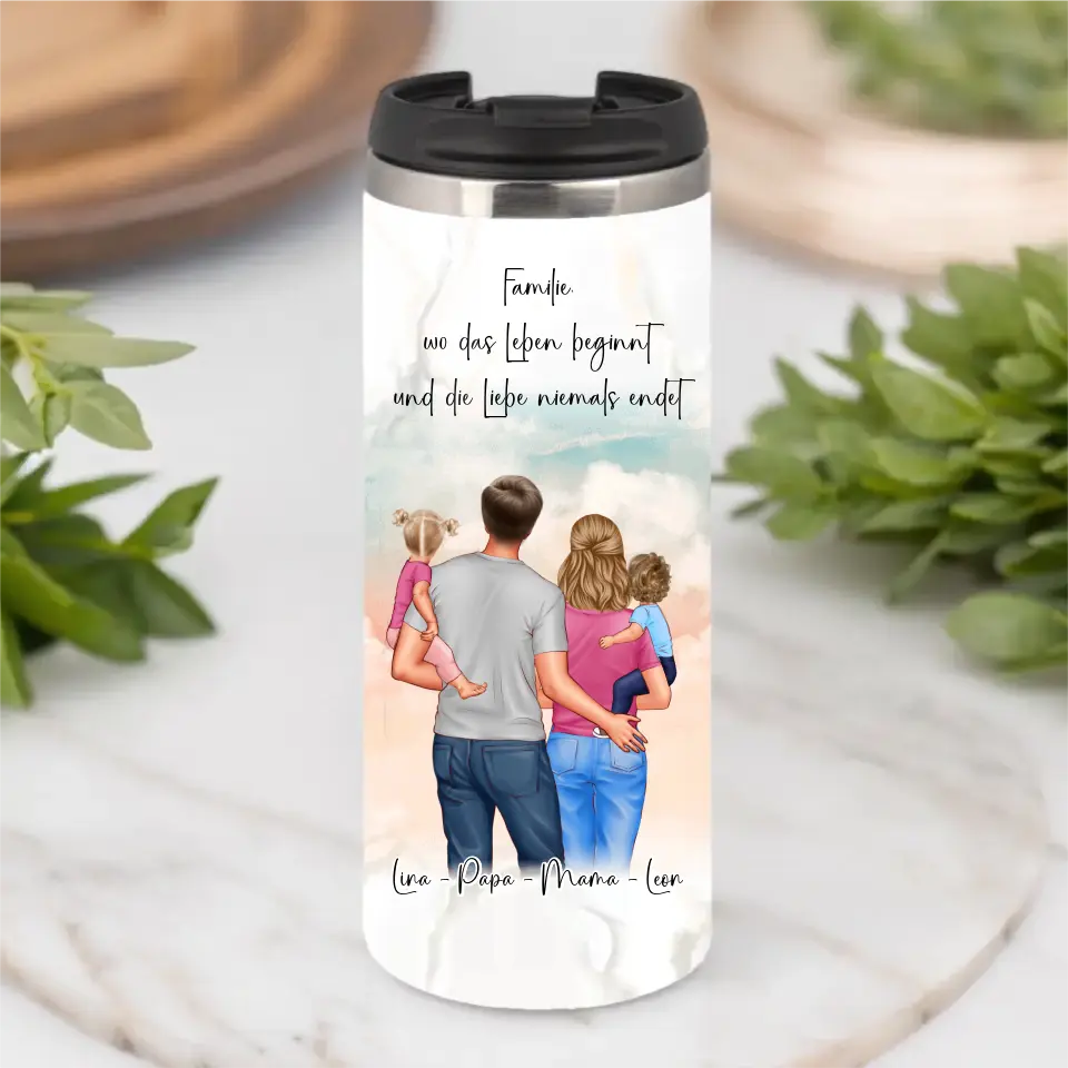 Papa, Mama und 1 oder 2 Babys Tasse / Thermobecher