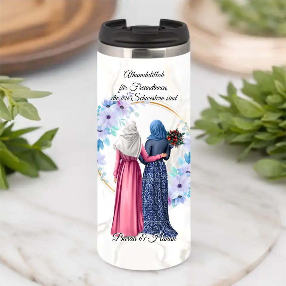 Freundinnen Tasse / Thermobecher mit Kopftuch & Haare  2-6 Freundinnen