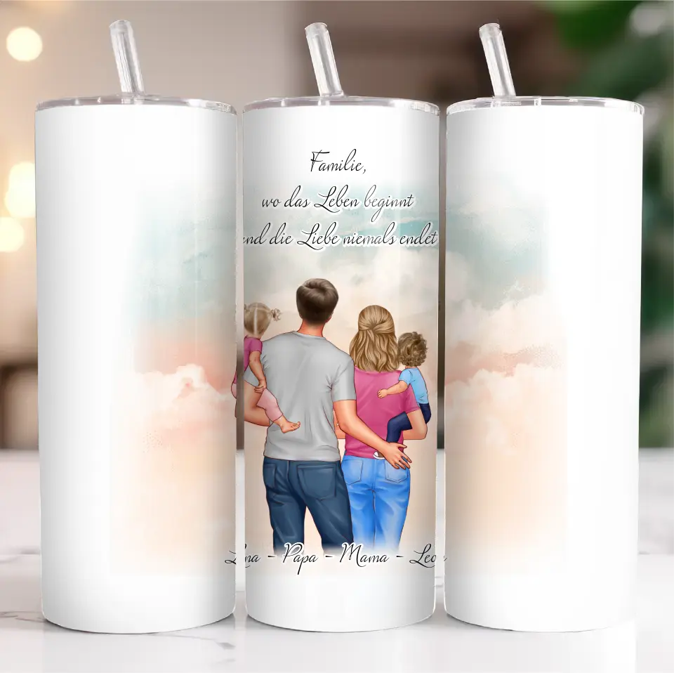 Papa, Mama und 1 oder 2 Babys Tasse / Thermobecher