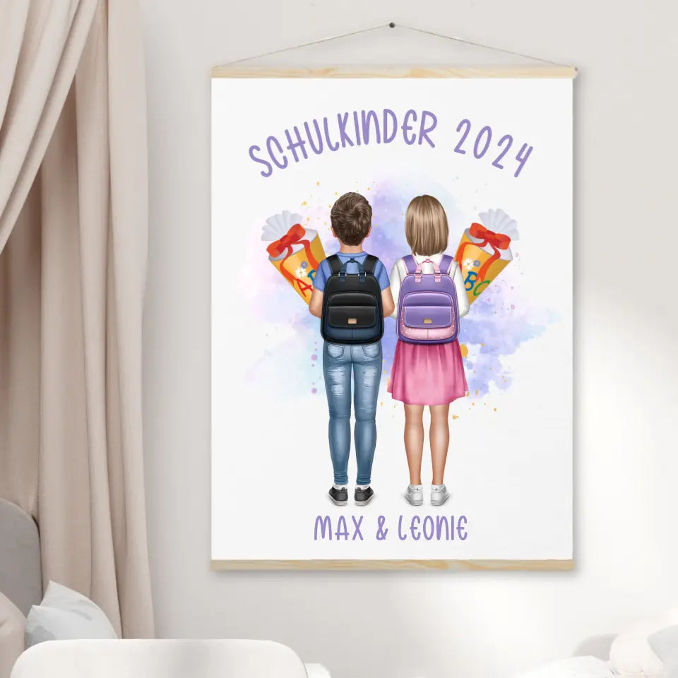 1-2 Schulkinder - Leinwand mit Holzleiste