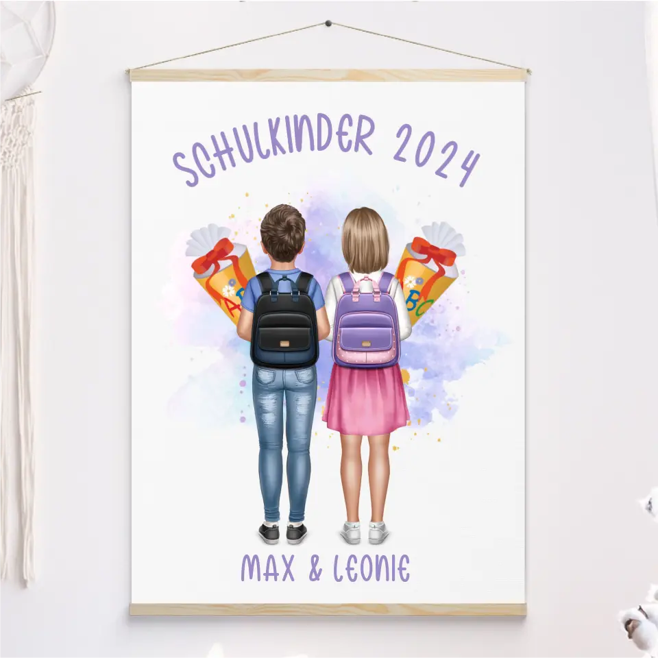 1-2 Schulkinder - Leinwand mit Holzleiste