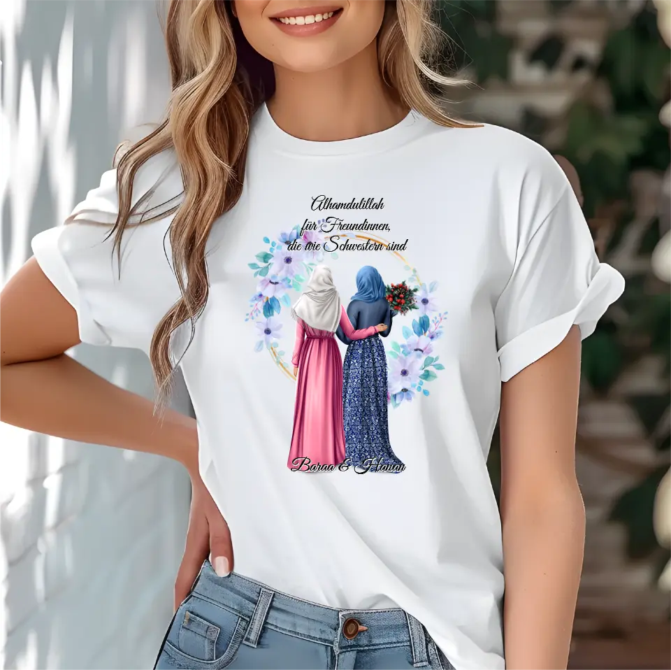 2-4 Muslim Freundinnen T-Shirt (Haare & Hijab)