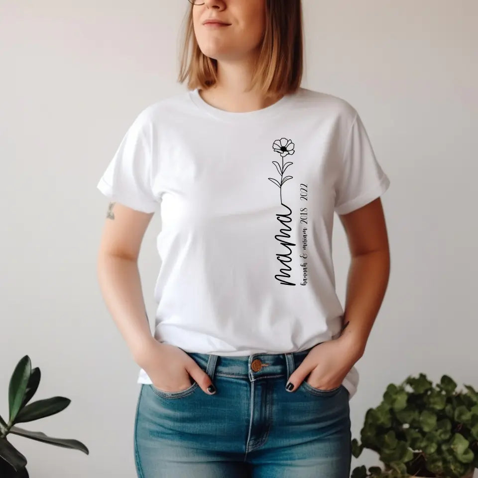 Mama T-Shirt mit Kindernamen und Geburtsjahr