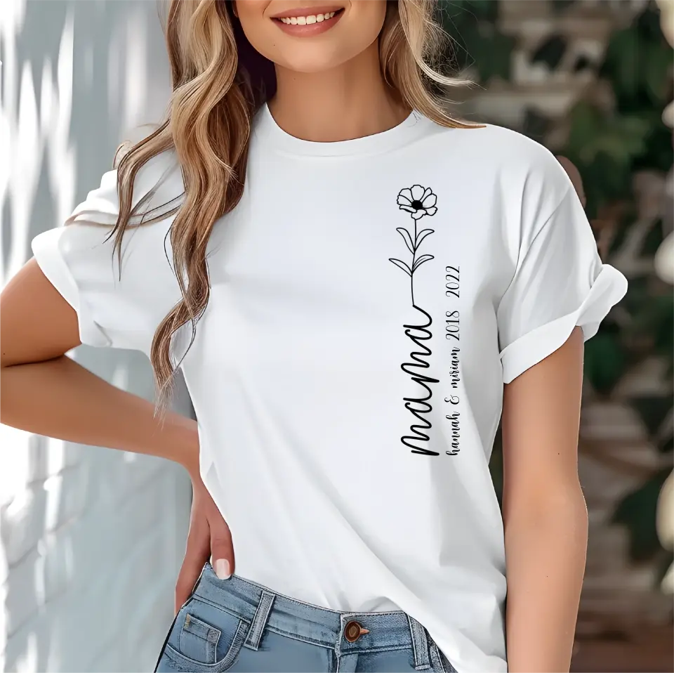 Mama T-Shirt mit Kindernamen und Geburtsjahr